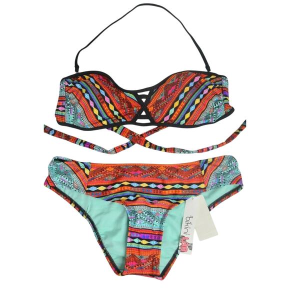 BIKINI LAB 2 Piece Multi-Color Tribal Print Padded Bikini Set, Size Large - Picture 1 of 7